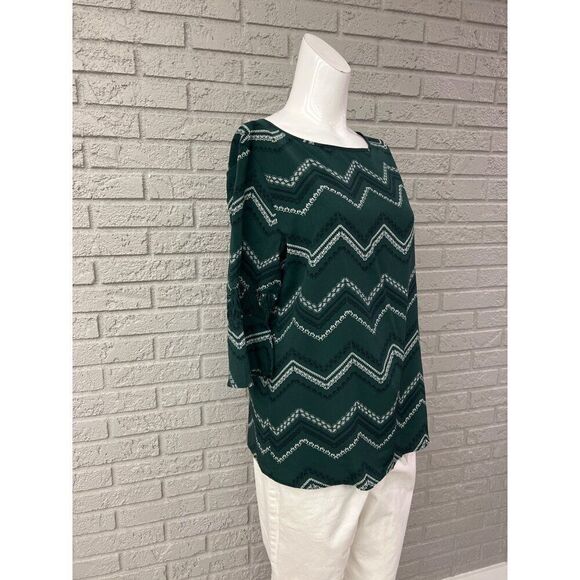 Banana Republic Women Green 3/4 Length Sleeve Chevron Print Blouse Size M - Picture 4 of 9